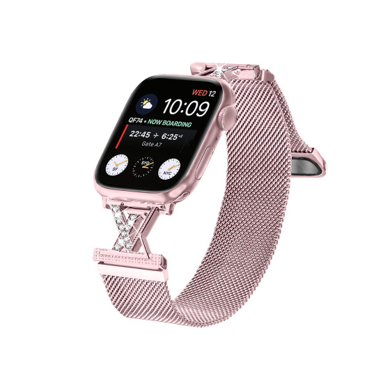 Миланская кольцевая группа с x-образным хрустальным акцентом для Apple Watch, магнитная сетчатая лямка